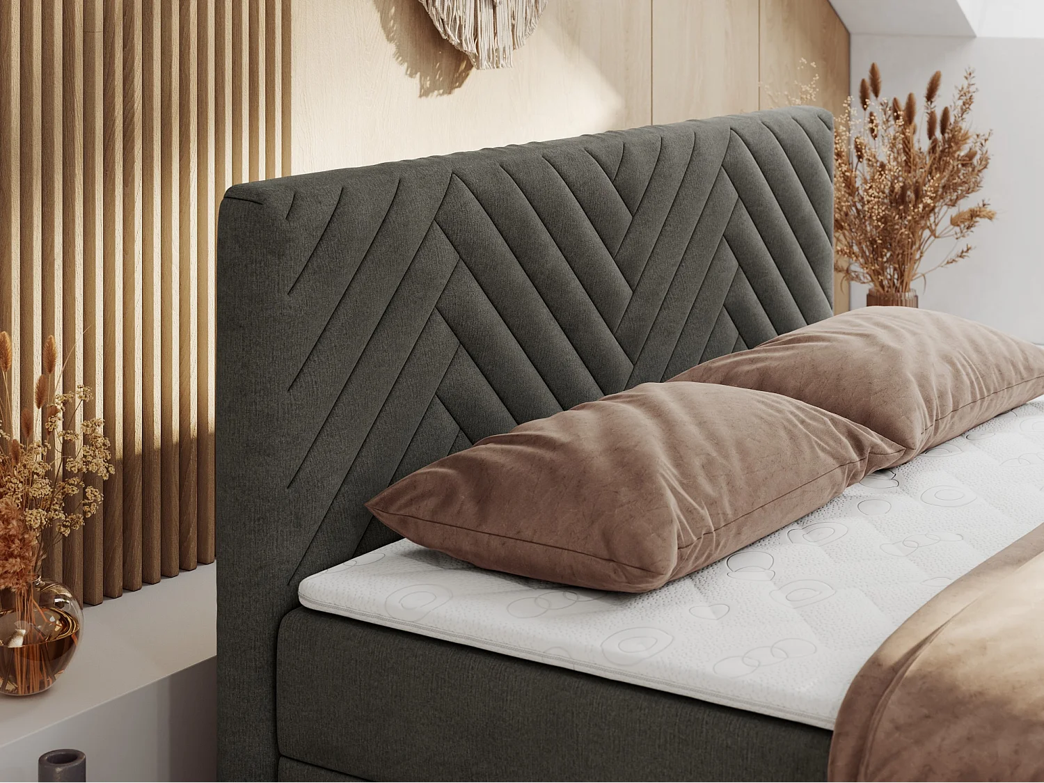 Boxspringbett PARIS DUO - Polsterbett mit genähtem Kopfteil und Frontplatte, Doppelbett, zwei Bettkästen - 120x200 cm - H4 - Dunkelgrau Velvet