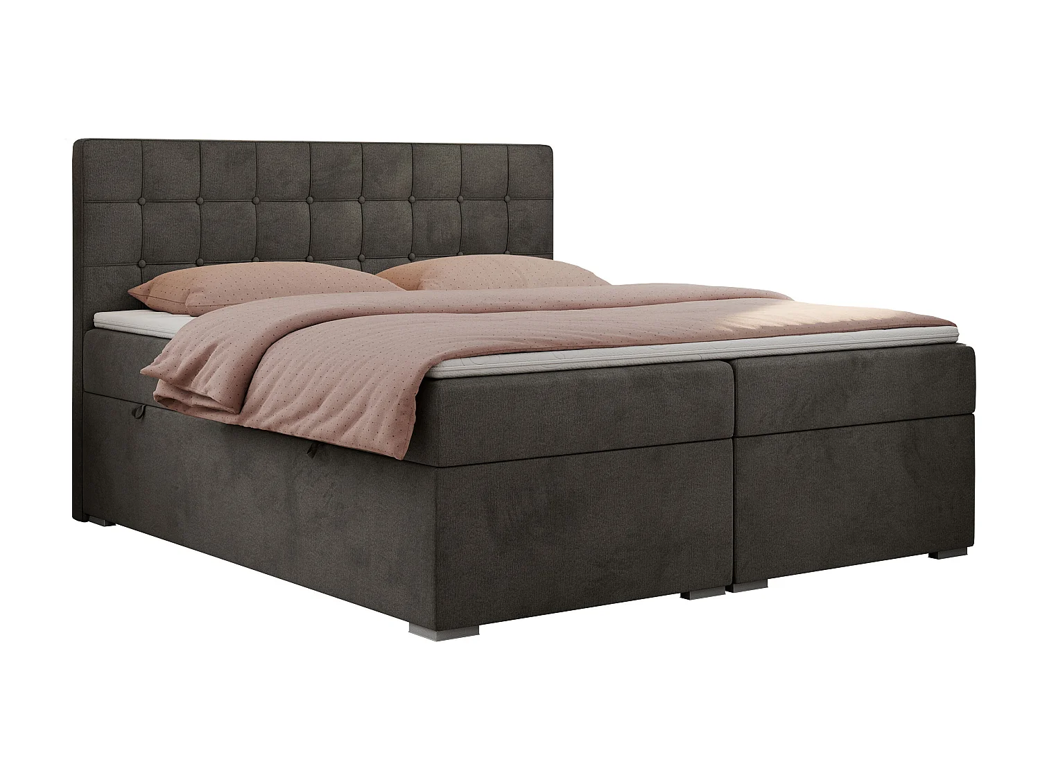 Boxspringbett CARMEN - Polsterbett mit zwei Bettkästen, gesteppte Kopfstütze, Multipocket-Matratze - 140x200 cm - H4 - Dunkelgrau Velvet