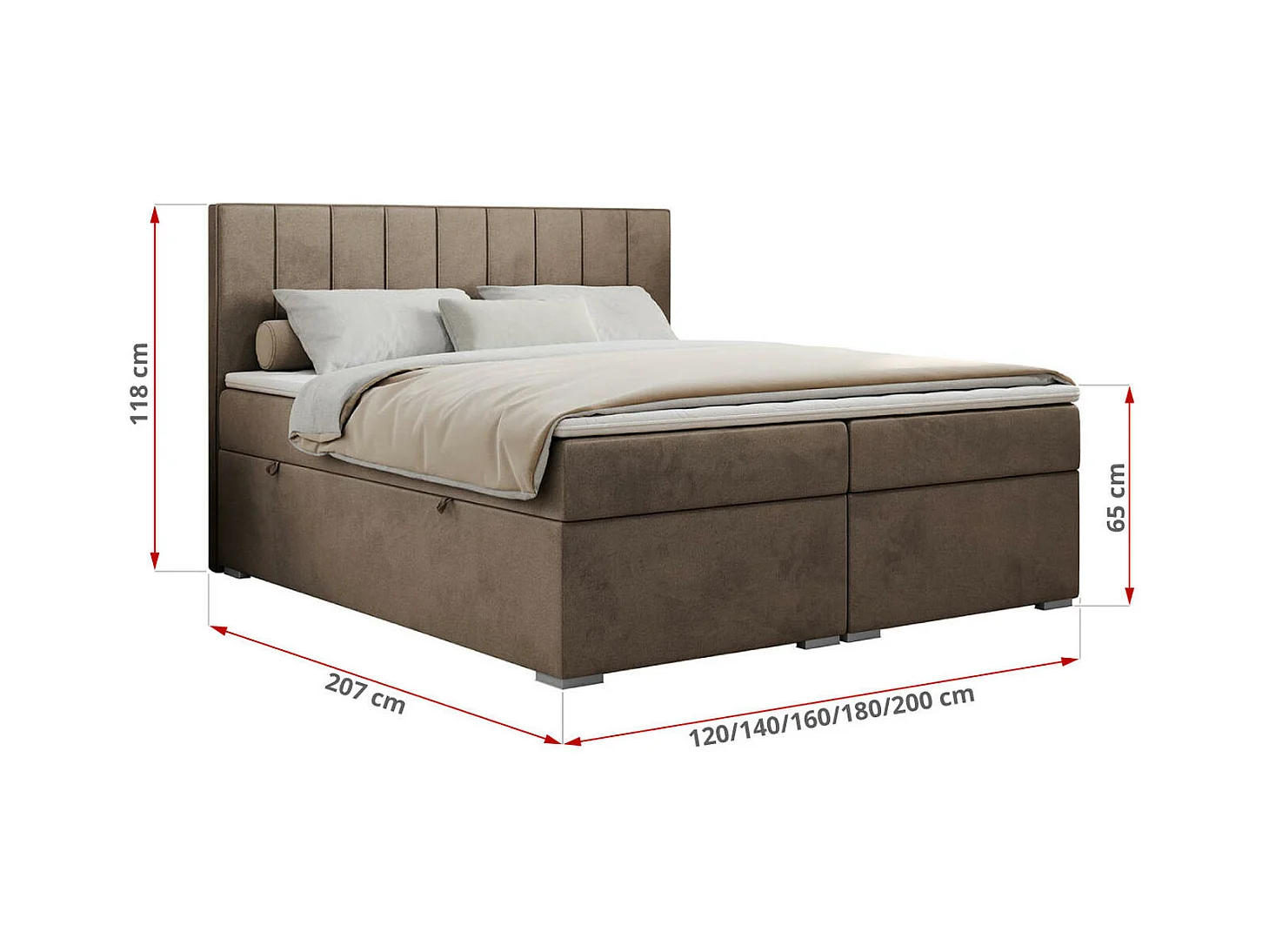 Boxspringbett ALLY - gestreiftes, genähtes Kopfteil, zwei Bettkästen, Multipocket-Matratzen, Praktisch Polsterbett - 180x200 cm - H4 - Braun Velvet