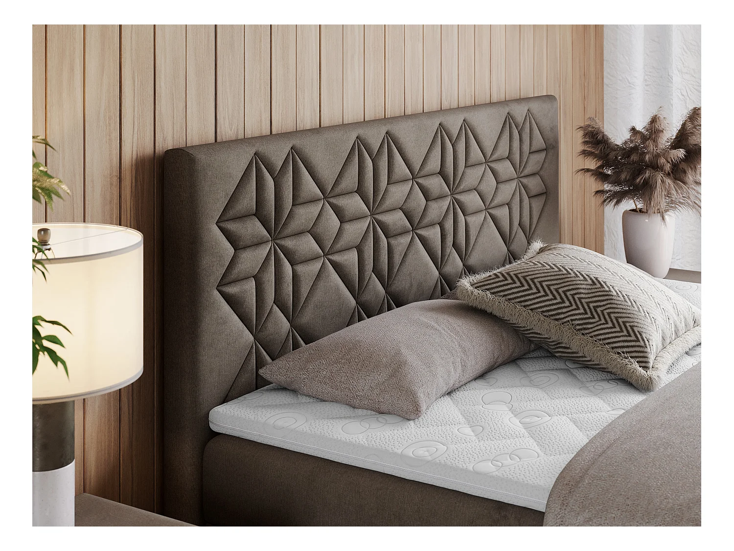 Boxspringbett LEILA - gestepptes Kopfteil,  7 Härtezonen Multipocket-Matratzen, Doppelbett mit Bettkästen - 160x200 cm - H4 - Braun Velvet