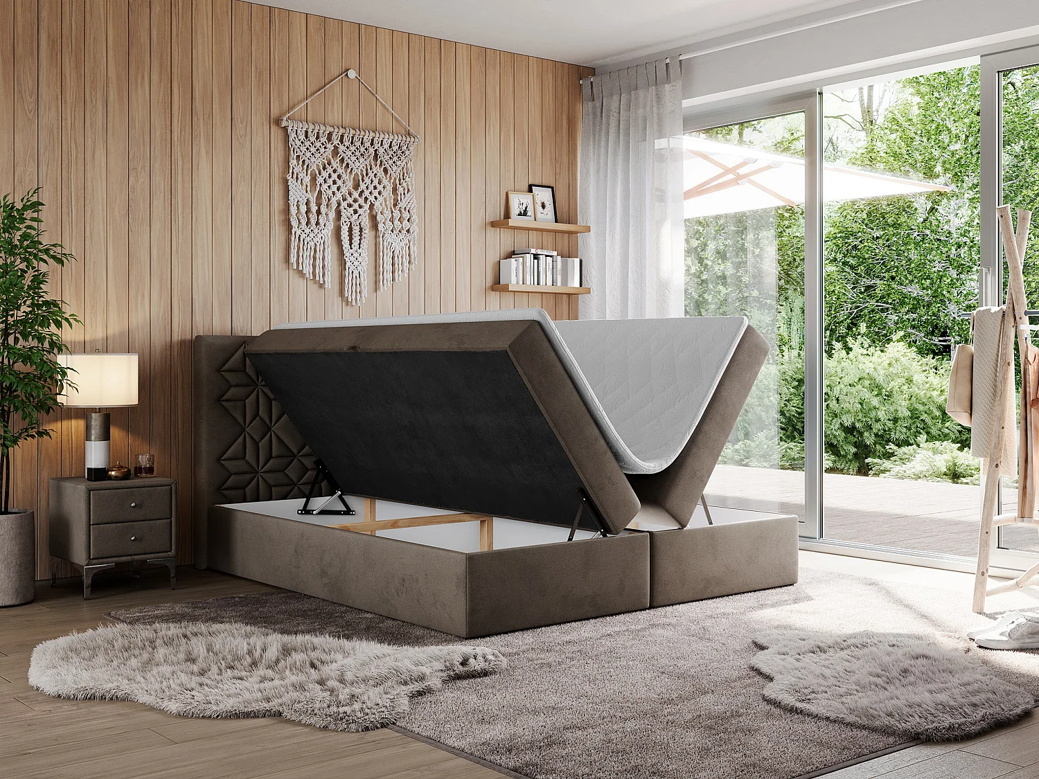 Boxspringbett LEILA - gestepptes Kopfteil,  7 Härtezonen Multipocket-Matratzen, Doppelbett mit Bettkästen - 160x200 cm - H4 - Braun Velvet