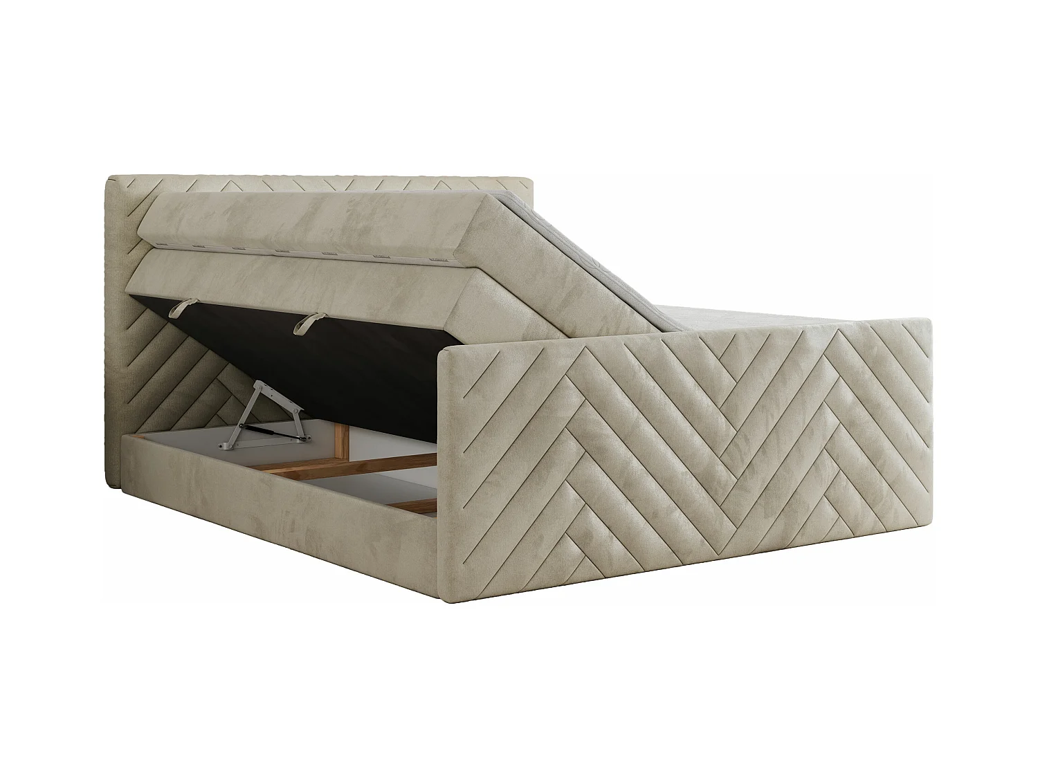 Boxspringbett PARIS KING DUO - dekorative Kopfstütze und Front, zwei Multipocket-Matratze mit Topper - 180x200 cm - H3 - Beige Velvet