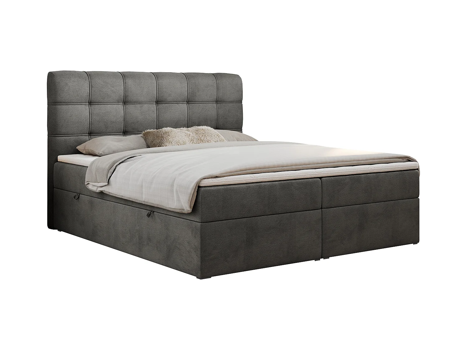 Boxspringbett FAST - Doppelbett mit Stauraum, gestepptes Kopfteil, Multipocket-Matratze - 160x200 cm - H4 - Dunkelgrau Velvet