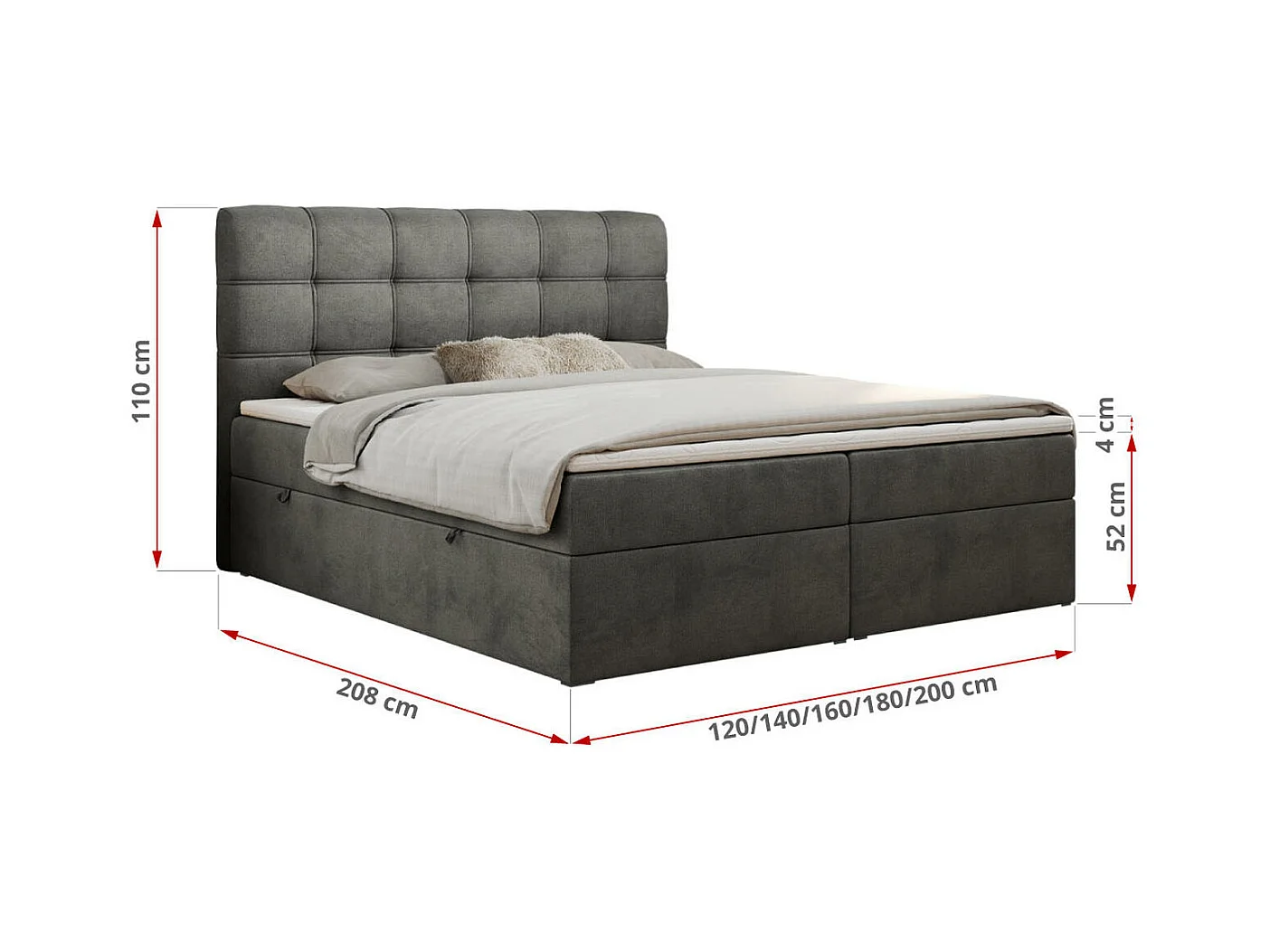 Boxspringbett FAST - Doppelbett mit Stauraum, gestepptes Kopfteil, Multipocket-Matratze - 160x200 cm - H4 - Dunkelgrau Velvet