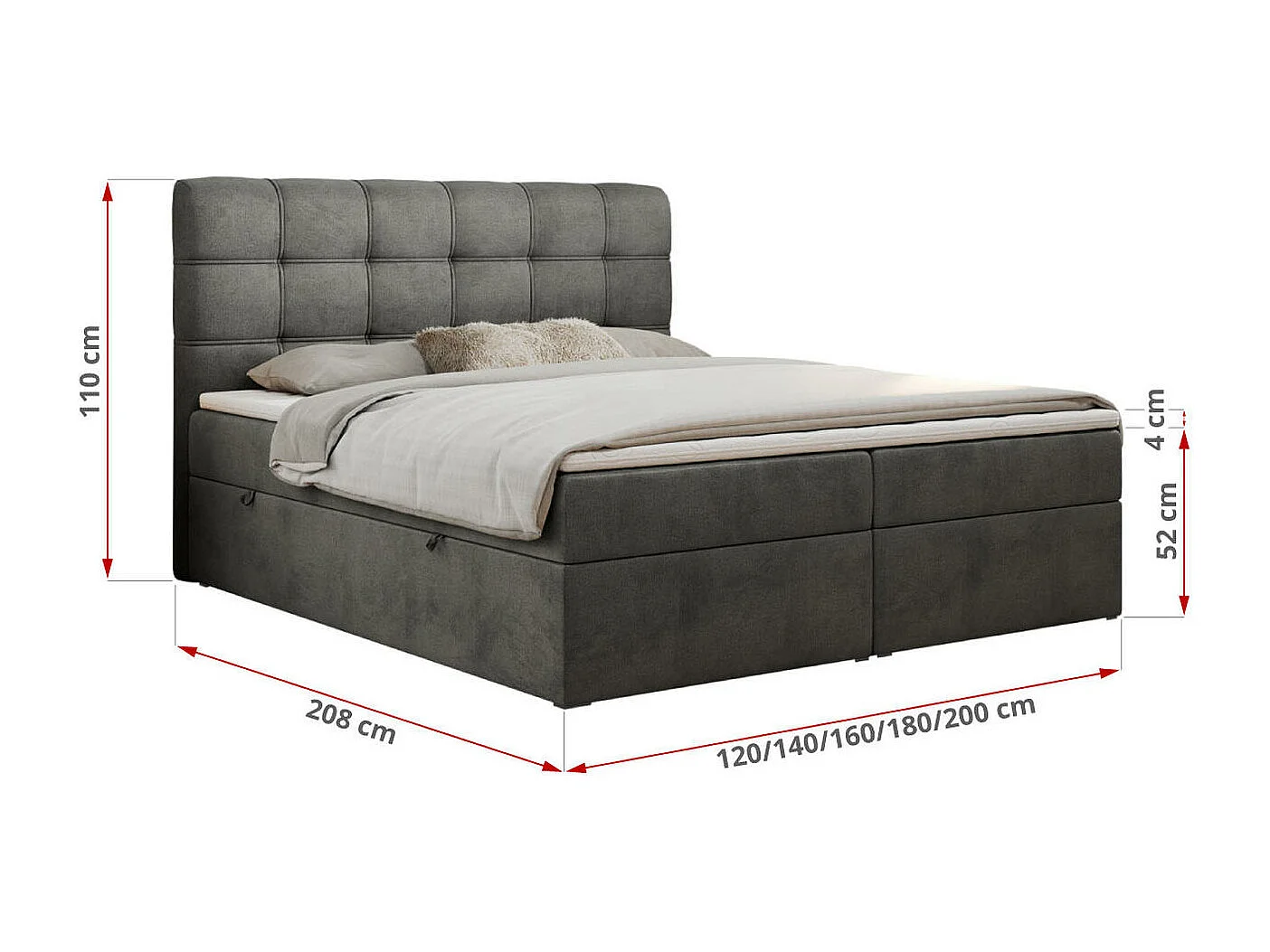 Boxspringbett FAST - Doppelbett mit Stauraum, gestepptes Kopfteil, Multipocket-Matratze - 160x200 cm - H4 - Dunkelgrau Velvet