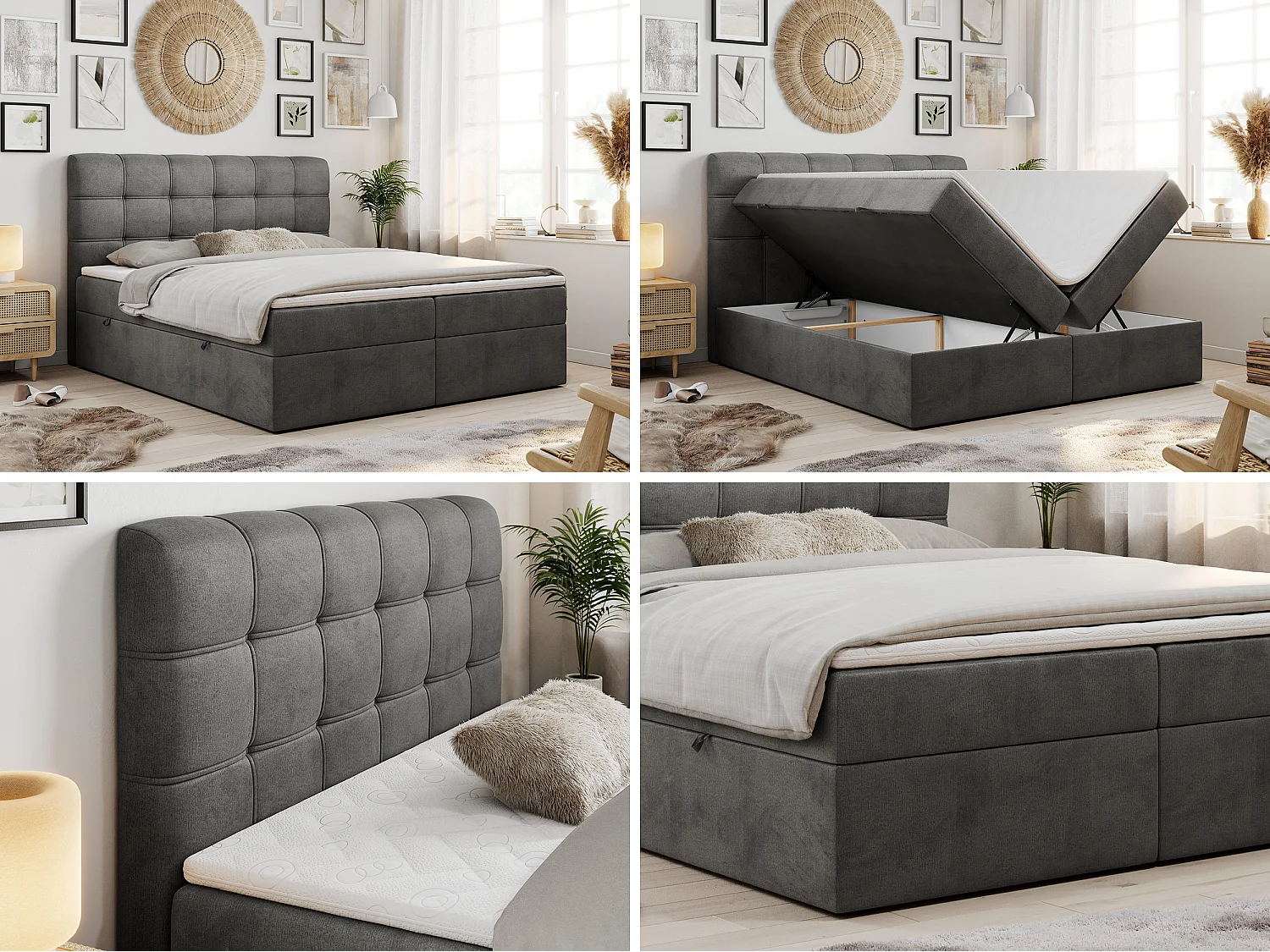 Lit boxspring - Dureté H4 + Topper T25 - Anthracite Velours - 160x200 - FAST