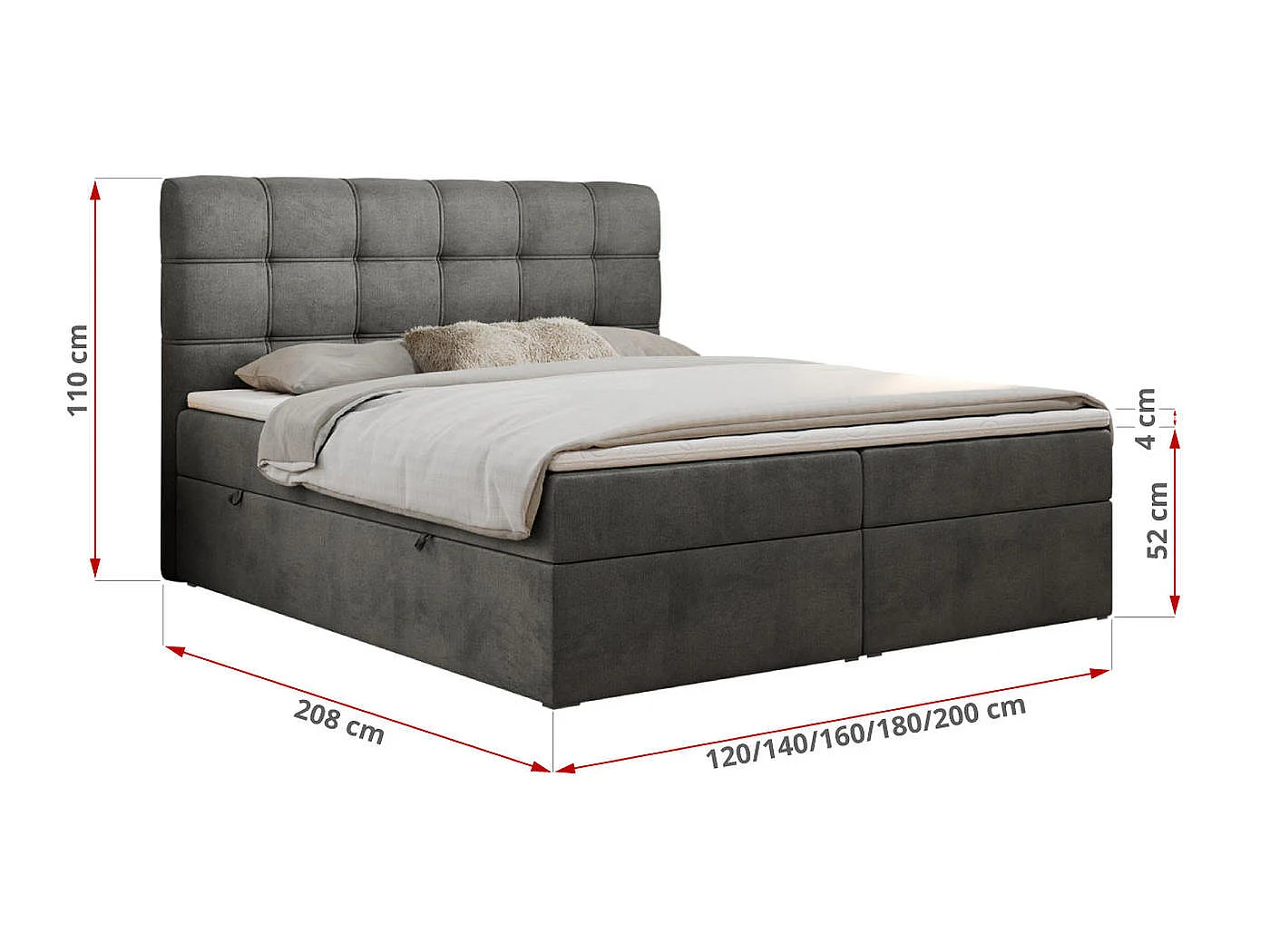 Lit boxspring - Dureté H4 + Topper T25 - Anthracite Velours - 160x200 - FAST
