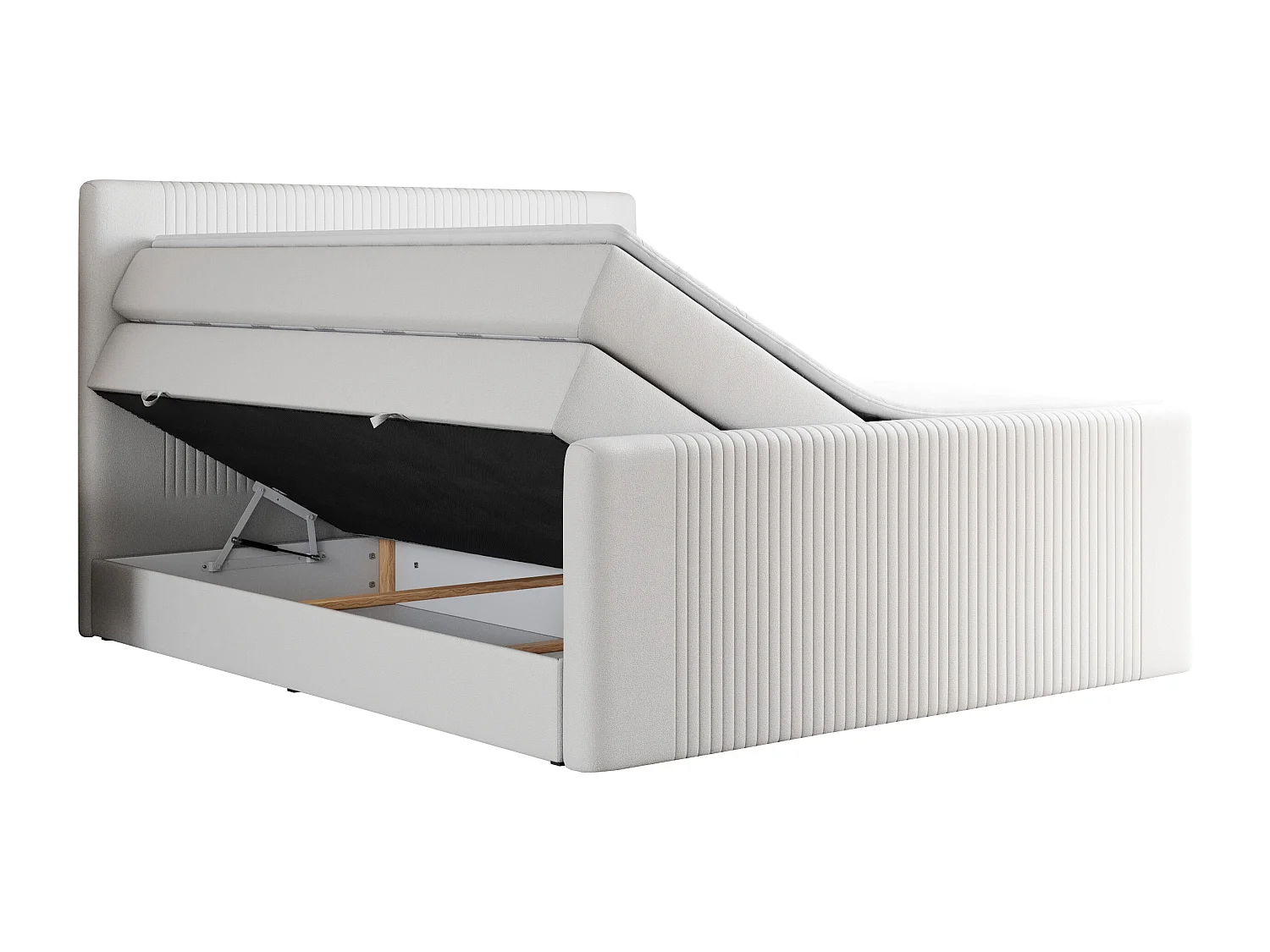 Boxspringbett DOREN KING - mit gesteppter Front und Kopfteil, zwei Multipocket-Matratzen und Topper, Doppelbett - 180x200 cm - H4 - Weiß Kunstleder