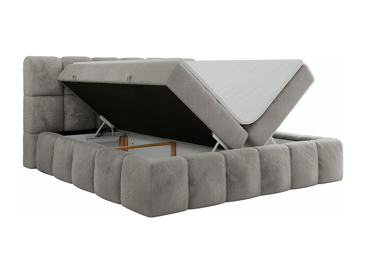 Boxspringbett NIRA - dekorativ kopfteil, Bettkästen und Multipocket-Matratze, Doppelbett für Schlafzimmer - 200x200 cm - H4 - Hellgrau Plüsch