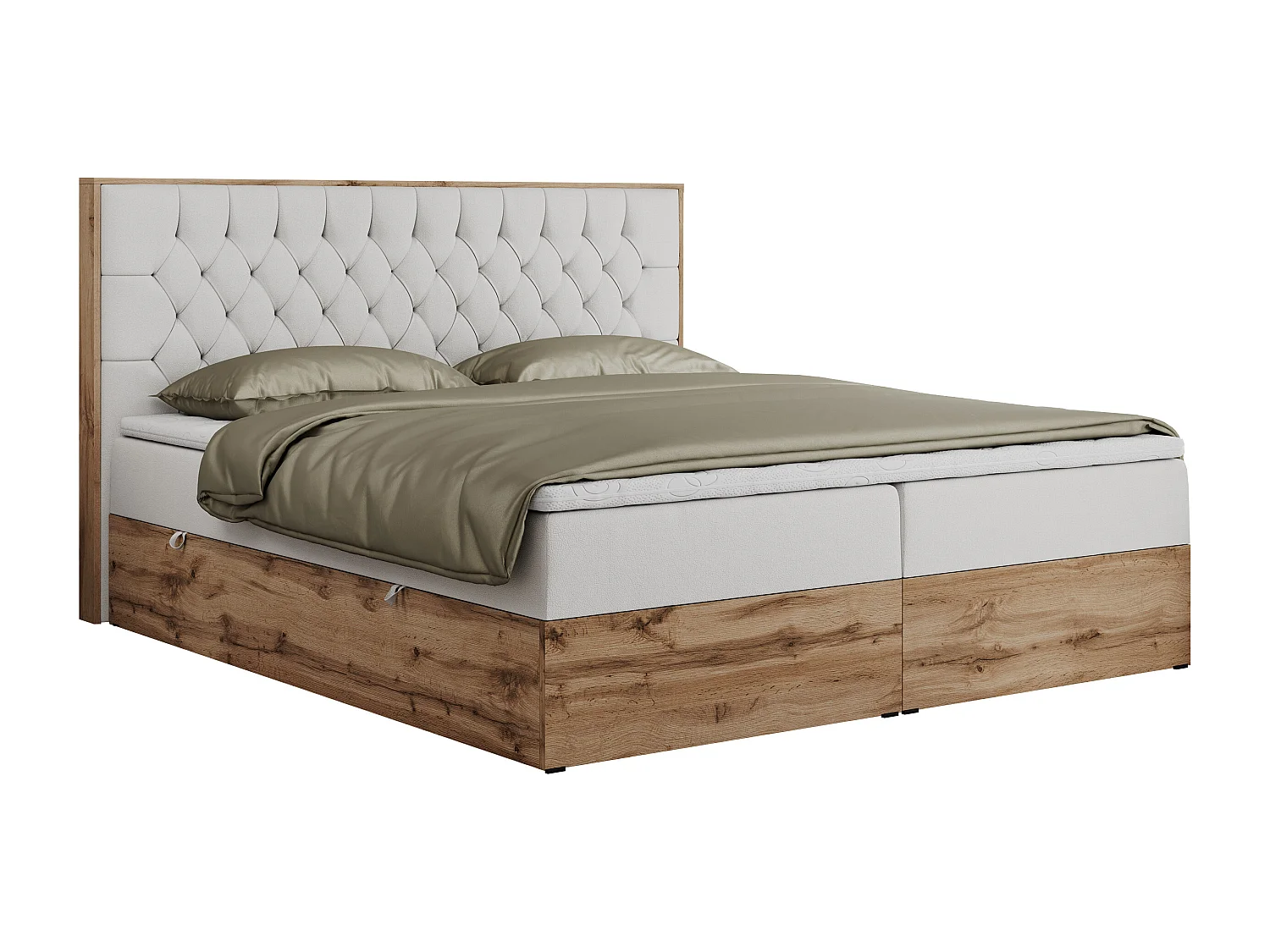 Boxspringbett AMORE - Bett mit Multipocket-Matratze, gesteppte Kopfstütze, Doppelbett für Schlafzimmer - 160x200 cm - H4 - Weiß Kunstleder