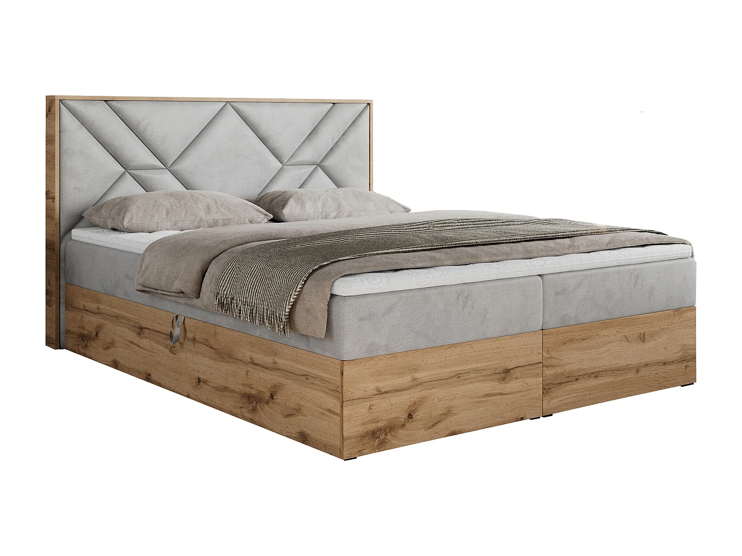 Boxspringbett GUNAR - gepolster kopfteil, Doppelbett mit Multipocket-Matratze, zwei Bettkästen - 120x200 cm - H3 - Hellgrau Velvet