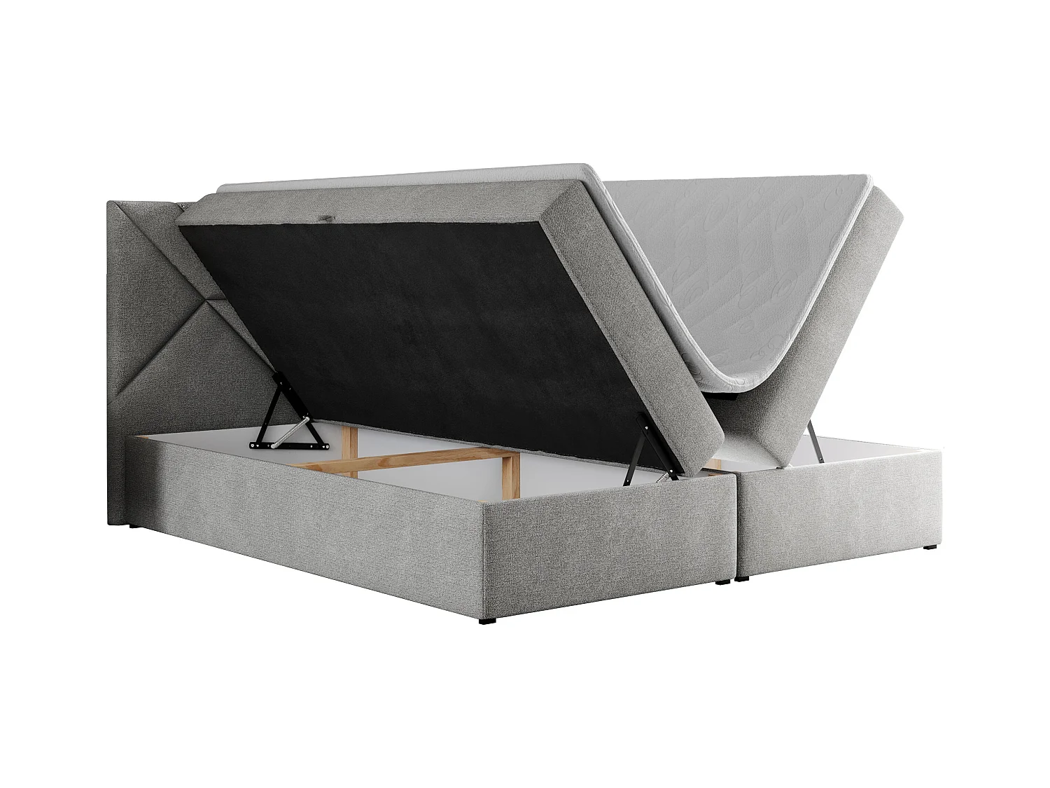 Boxspringbett NEOMI - dekorativem Kopfteil, Polsterbett mit Multipocket-Matratzen, zwei Bettkästen - 120x200 cm - H4 - Hellgrau Strukture