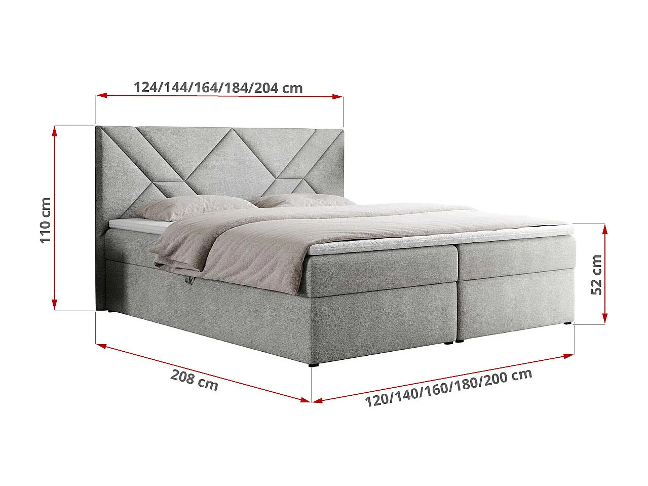 Boxspringbett NEOMI - dekorativem Kopfteil, Polsterbett mit Multipocket-Matratzen, zwei Bettkästen - 120x200 cm - H4 - Hellgrau Strukture