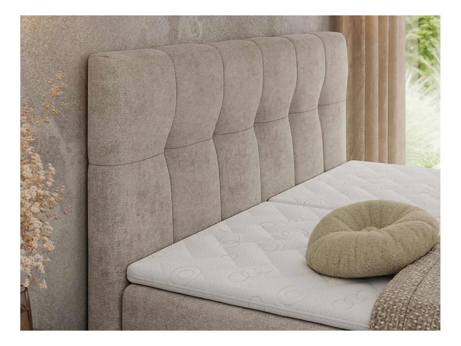 Boxspringbett VITTORIA - mit gestepptem Kopfteil, elektrischem Untergestell, Multipocket-Matratze - 180x200 cm - H3 - Beige Strukture