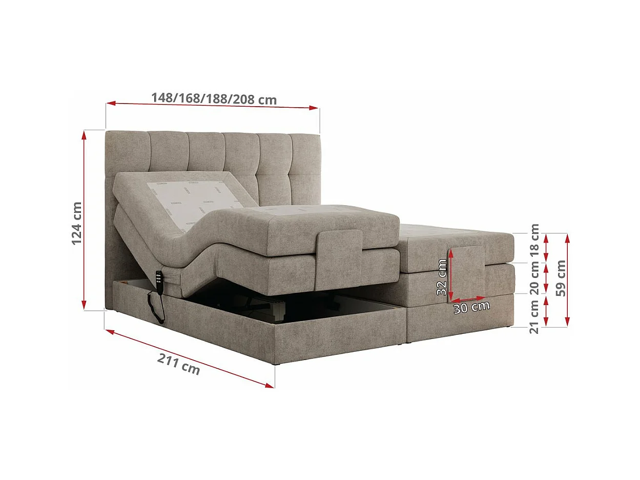 Boxspringbett VITTORIA - mit gestepptem Kopfteil, elektrischem Untergestell, Multipocket-Matratze - 180x200 cm - H3 - Beige Strukture