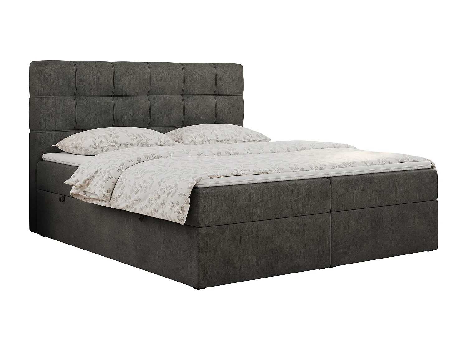 Boxspringbett ERNI - mit gestepptem Kopfteil, Polsterbett, Multipocket-Matratze und Topper, Bettkästen - 200x200 cm - H4 - Dunkelgrau Velvet