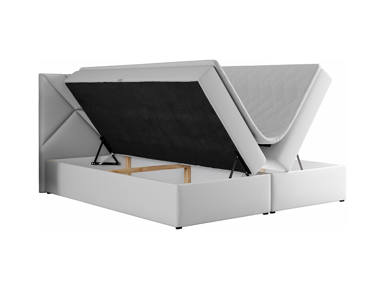 Boxspringbett NEOMI - dekorativem Kopfteil, Polsterbett mit Multipocket-Matratzen, zwei Bettkästen - 140x200 cm - H3 - Hellgrau Strukture