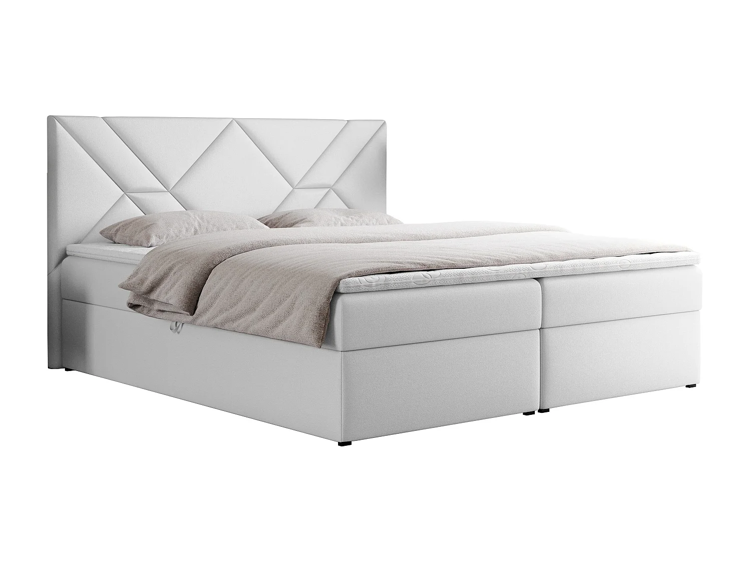 Boxspringbett NEOMI - dekorativem Kopfteil, Polsterbett mit Multipocket-Matratzen, zwei Bettkästen - 140x200 cm - H3 - Hellgrau Strukture