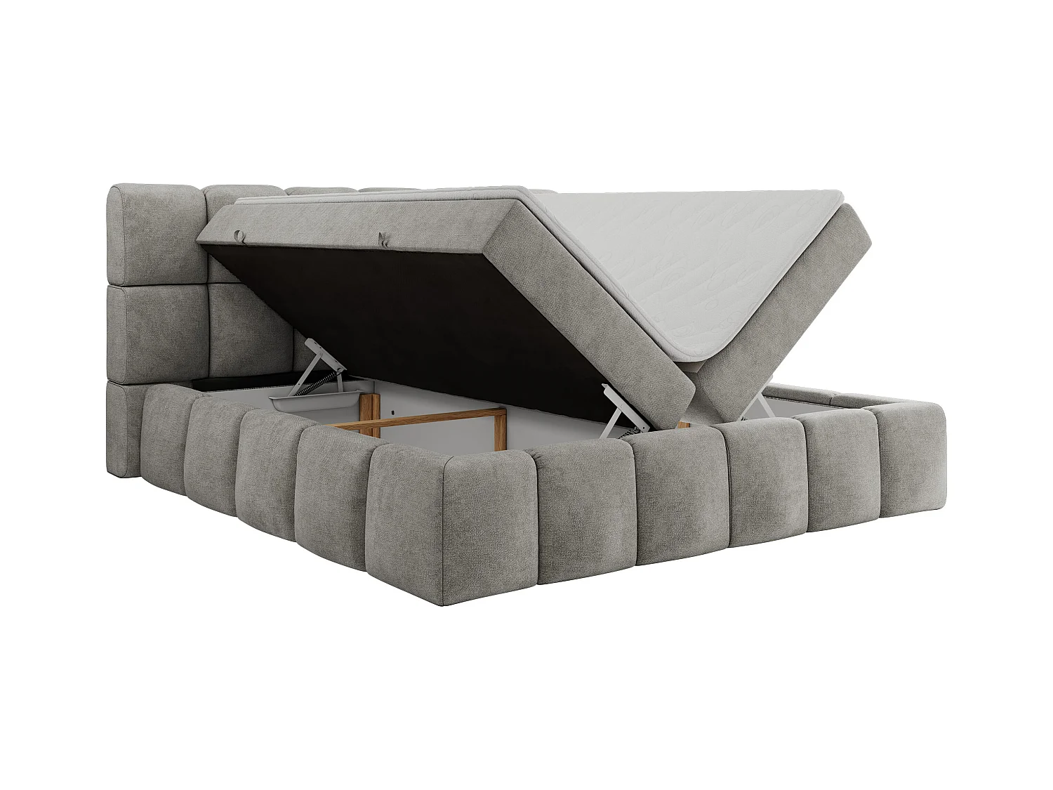 Boxspringbett NIRA - dekorativ kopfteil, Bettkästen und Multipocket-Matratze, Doppelbett für Schlafzimmer - 180x200 cm - H4 - Hellgrau Strukture