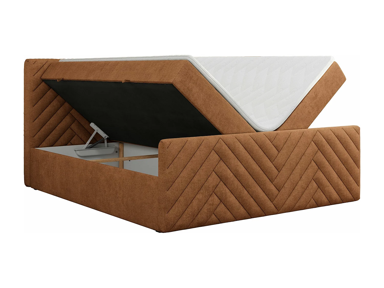 Boxspringbett PARIS DUO - Polsterbett mit genähtem Kopfteil und Frontplatte, Doppelbett, zwei Bettkästen - 140x200 cm - H4 - Orange Strukture