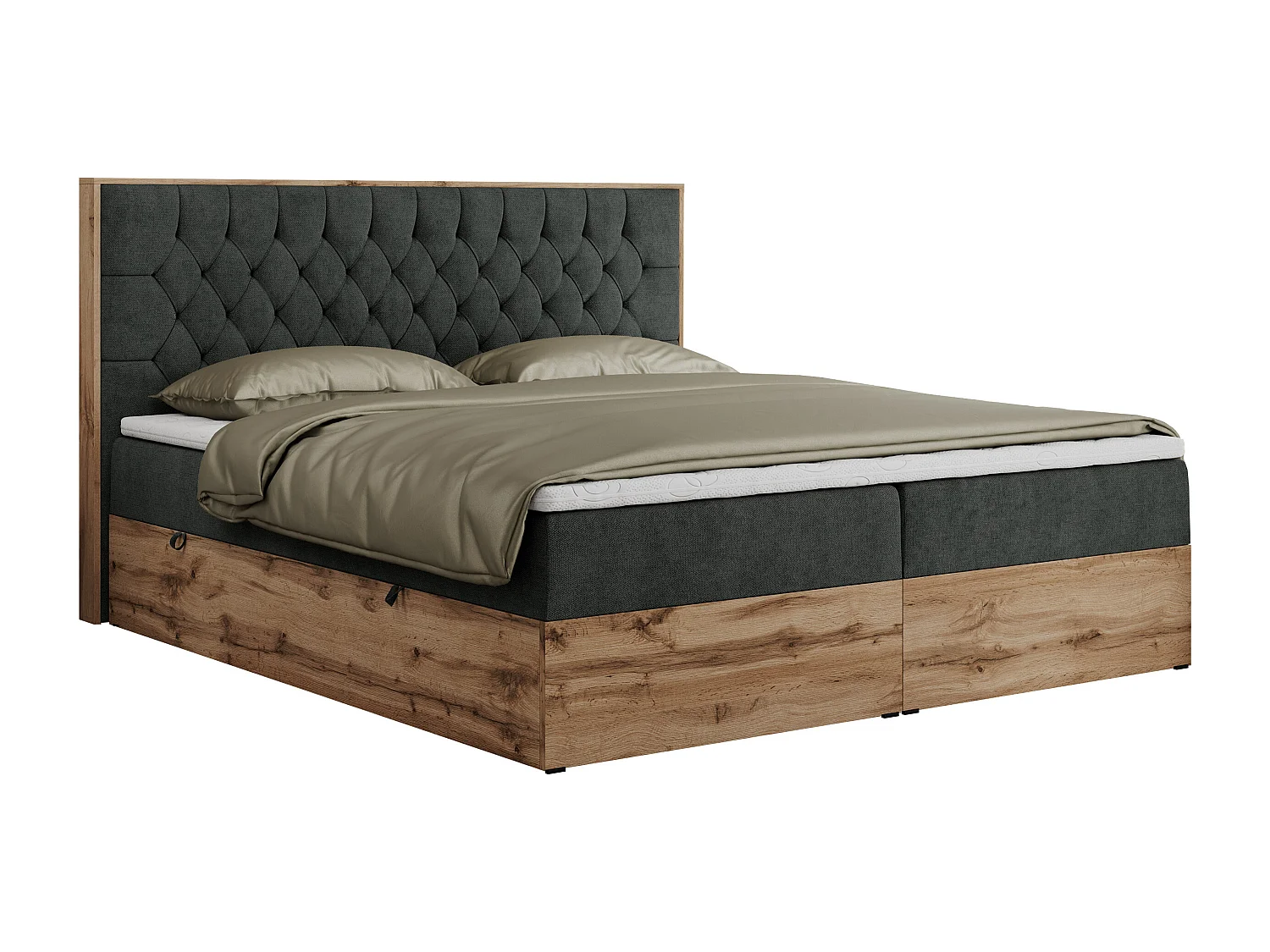 Boxspringbett AMORE - Bett mit Multipocket-Matratze, gesteppte Kopfstütze, Doppelbett für Schlafzimmer - 160x200 cm - H4 - Dunkelgrau Strukture