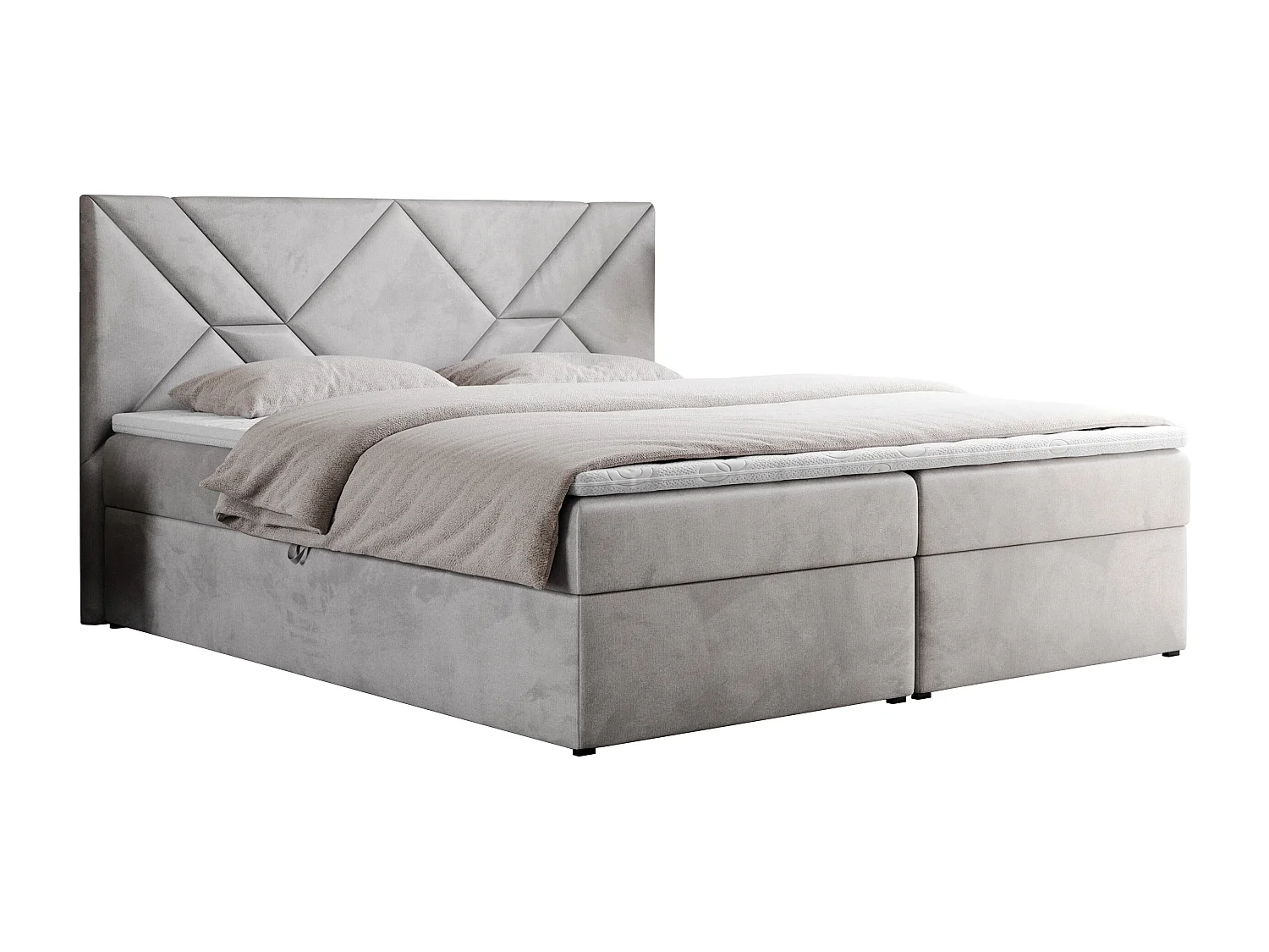 Boxspringbett NEOMI - dekorativem Kopfteil, Polsterbett mit Multipocket-Matratzen, zwei Bettkästen - 160x200 cm - H3 - Hellgrau Strukture