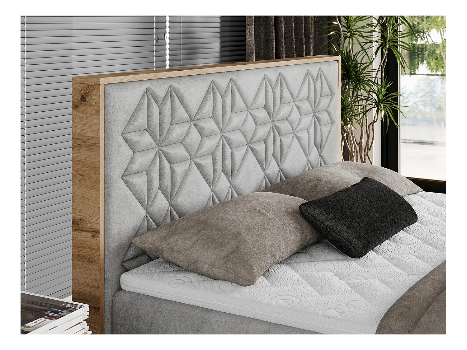 Boxspringbett NESSI - mit hoher Kopfstütze, Multipocket-Matratze und Topper, Doppelbett mit Bettkästen - 200x200 cm - H4 - Hellgrau Velvet