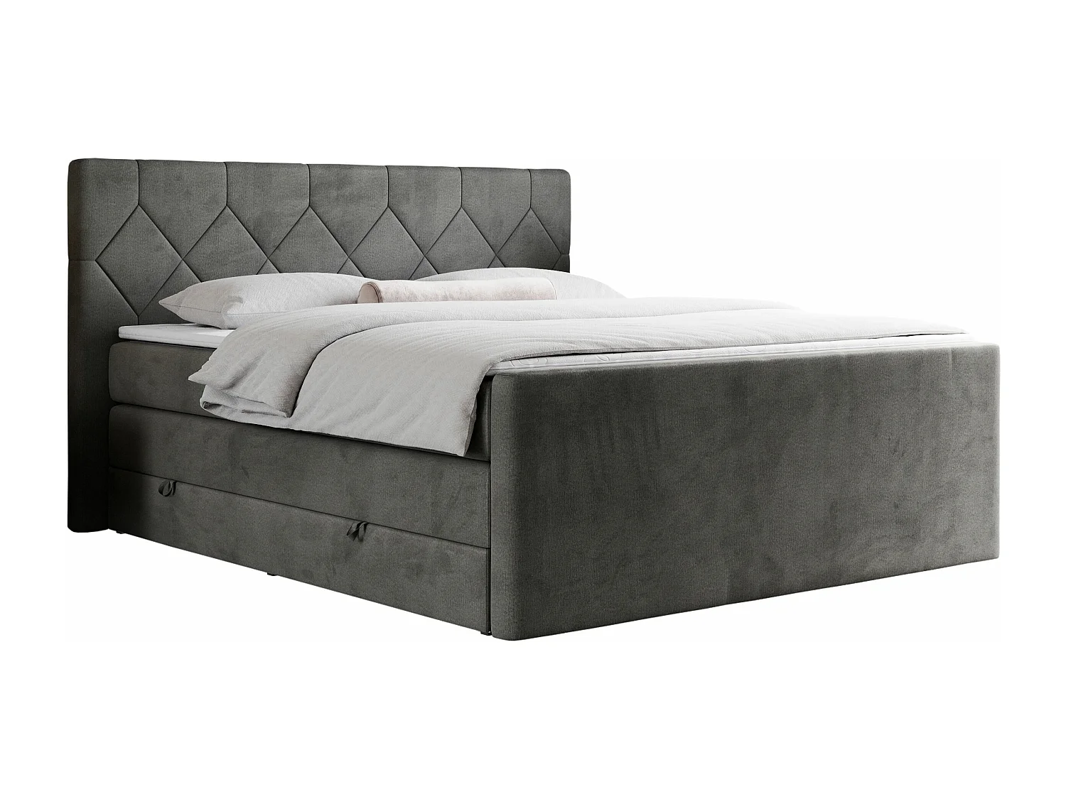 Boxspringbett EIGAR KING - Doppelbett mit genähtem Kopfteil, zwei Multipocket-Matratzen, Polsterbett für Schlafzimmer - 160x200 cm - H4 - Dunkelgrau Velvet