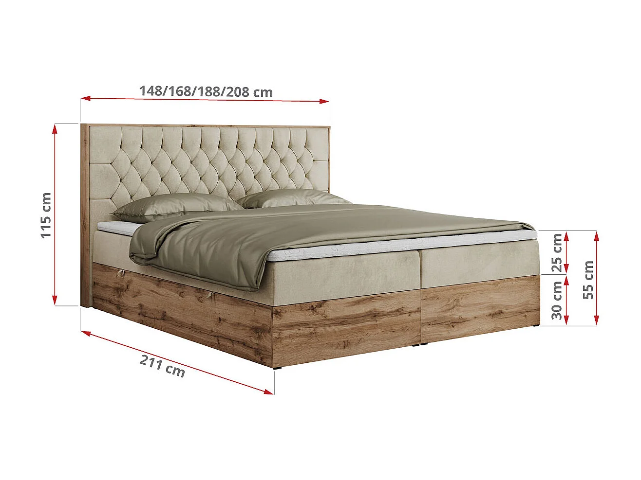 Boxspringbett AMORE - Bett mit Multipocket-Matratze, gesteppte Kopfstütze, Doppelbett für Schlafzimmer - 200x200 cm - H3 - Beige Velvet
