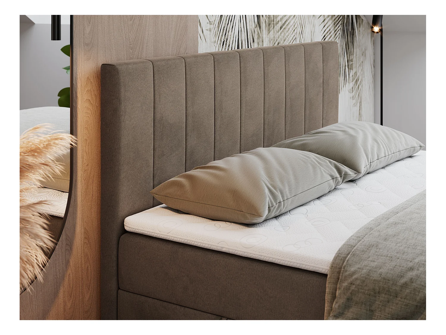 Boxspringbett LOPE - genähtes Kopfteil, Doppelbett mit Stauraum, Multipocket-Matratze, Topper - 120x200 cm - H4 - Braun Velvet