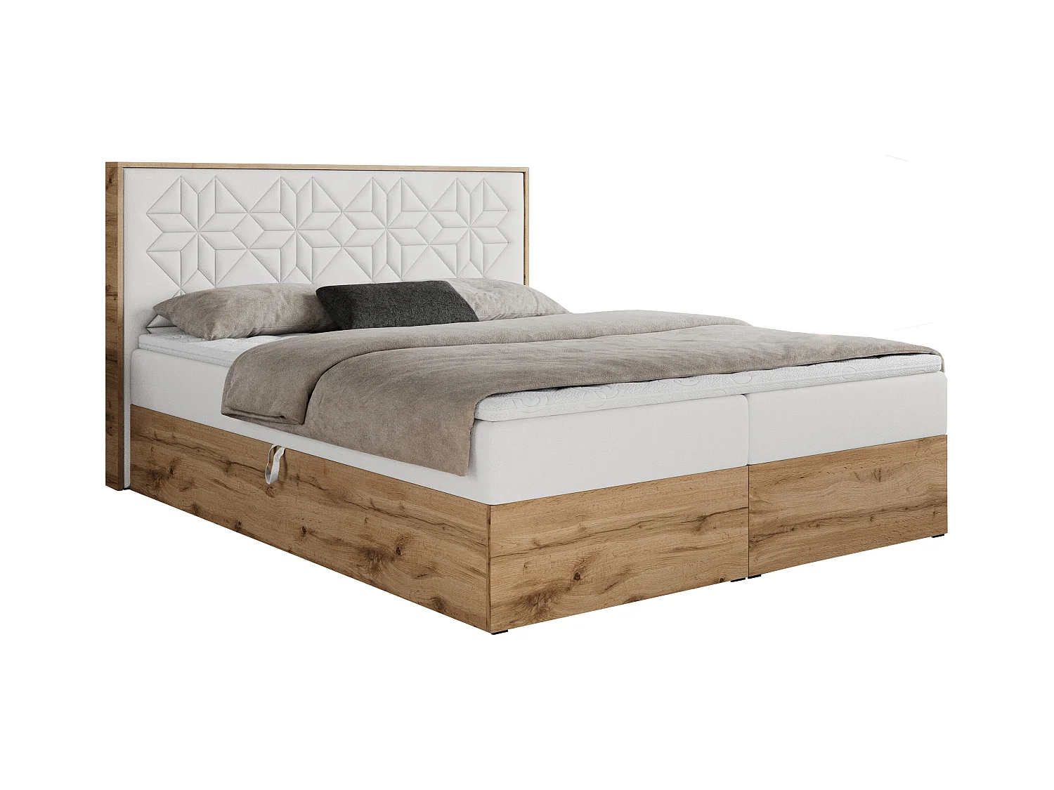 Boxspringbett NESSI - mit hoher Kopfstütze, Multipocket-Matratze und Topper, Doppelbett mit Bettkästen - 160x200 cm - H3 - Weiß Kunstleder