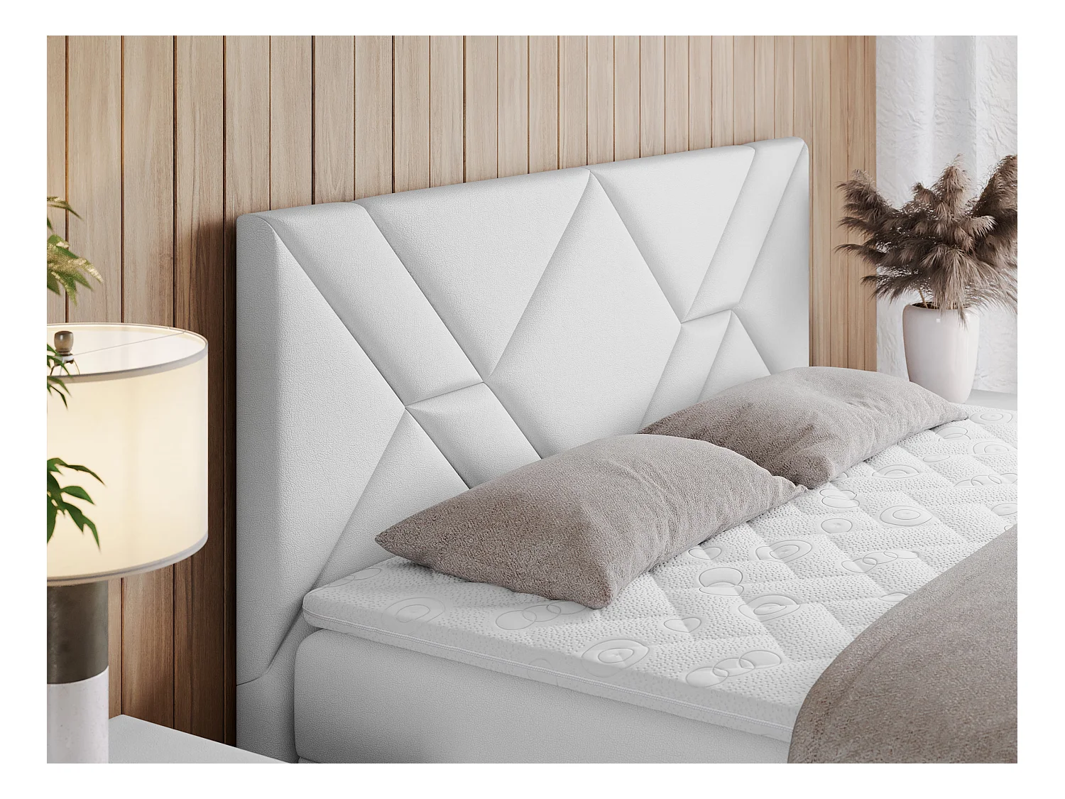 Boxspringbett NEOMI - dekorativem Kopfteil, Polsterbett mit Multipocket-Matratzen, zwei Bettkästen - 180x200 cm - H3 - Hellgrau Strukture