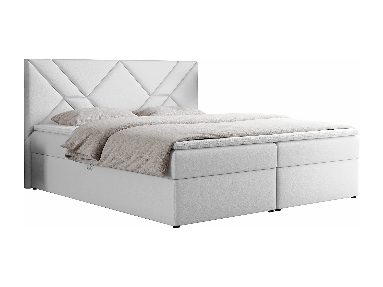 Boxspringbett NEOMI - dekorativem Kopfteil, Polsterbett mit Multipocket-Matratzen, zwei Bettkästen - 180x200 cm - H3 - Hellgrau Strukture