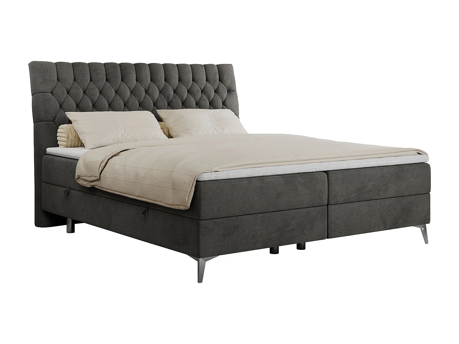 Boxspringbett MILEN - gepolstertes Schlafzimmerbett, zwei Multipocket-Matratze, dekorative hohe Beine - 160x200 cm - H3 - Dunkelgrau Velvet