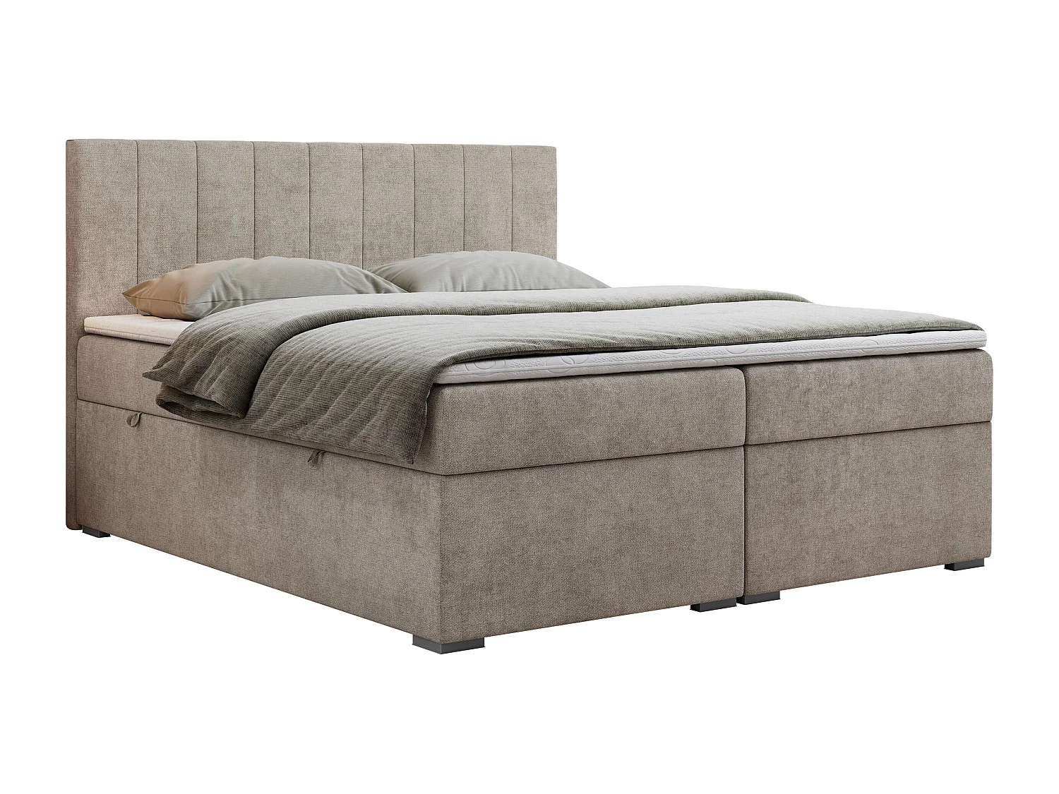 Boxspringbett LOPE - genähtes Kopfteil, Doppelbett mit Stauraum, Multipocket-Matratze, Topper - 140x200 cm - H3 - Beige Strukture