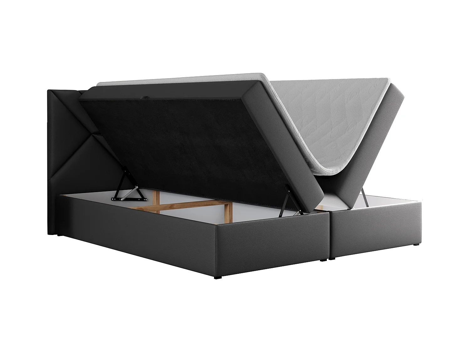 Boxspringbett NEOMI - dekorativem Kopfteil, Polsterbett mit Multipocket-Matratzen, zwei Bettkästen - 120x200 cm - H4 - Hellgrau Strukture