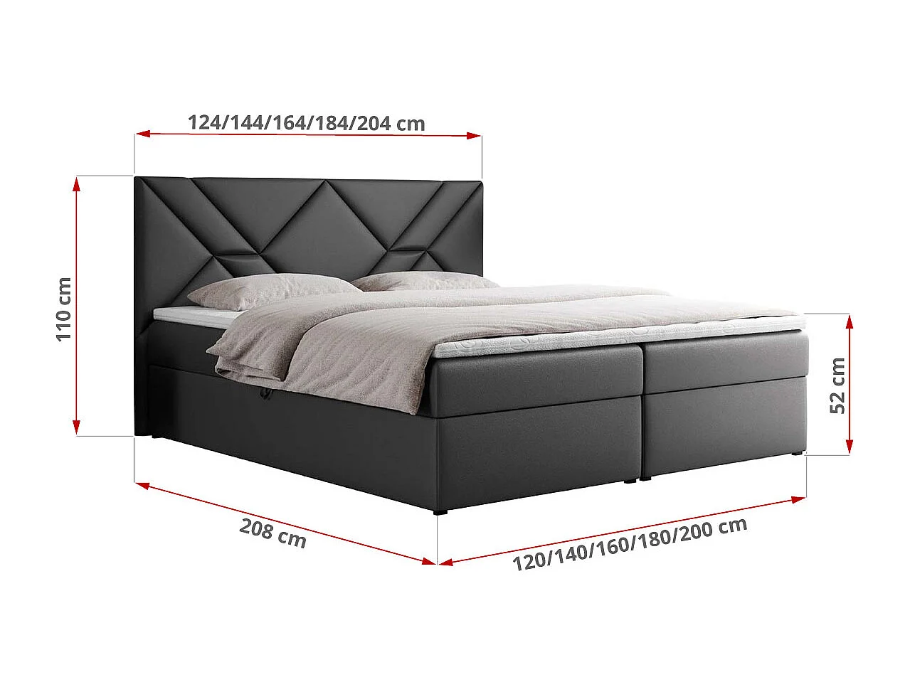 Boxspringbett NEOMI - dekorativem Kopfteil, Polsterbett mit Multipocket-Matratzen, zwei Bettkästen - 120x200 cm - H4 - Hellgrau Strukture