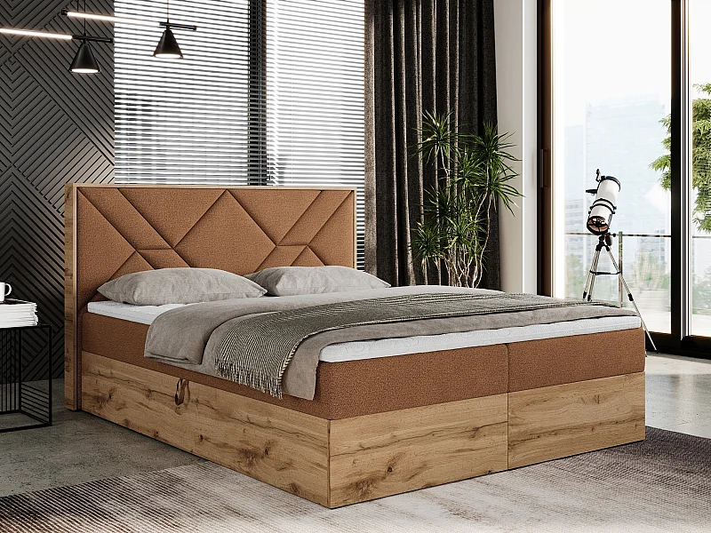 Boxspringbett GUNAR - gepolster kopfteil, Doppelbett mit Multipocket-Matratze, zwei Bettkästen - 200x200 cm - H4 - Orange Strukture