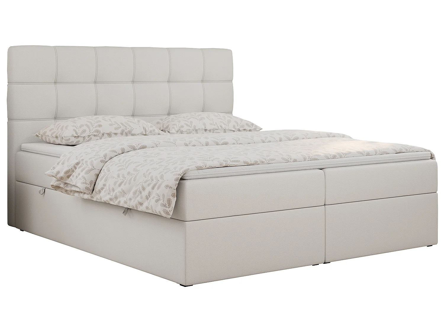 Boxspringbed met hoofdbord H3 + Topper T25 - Wit Kunstleer - 180x200 - ERNI