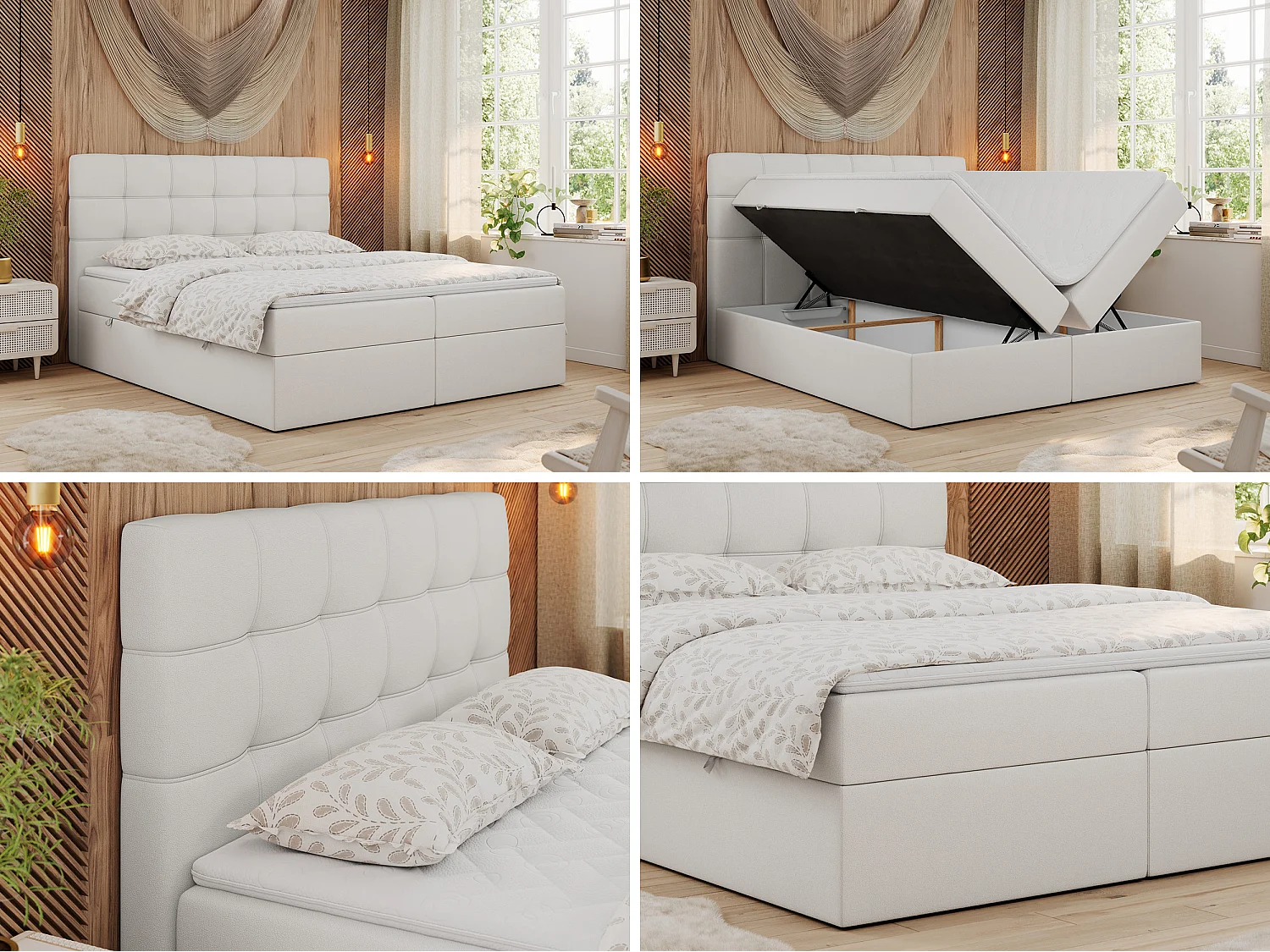 Boxspringbed met hoofdbord H3 + Topper T25 - Wit Kunstleer - 180x200 - ERNI