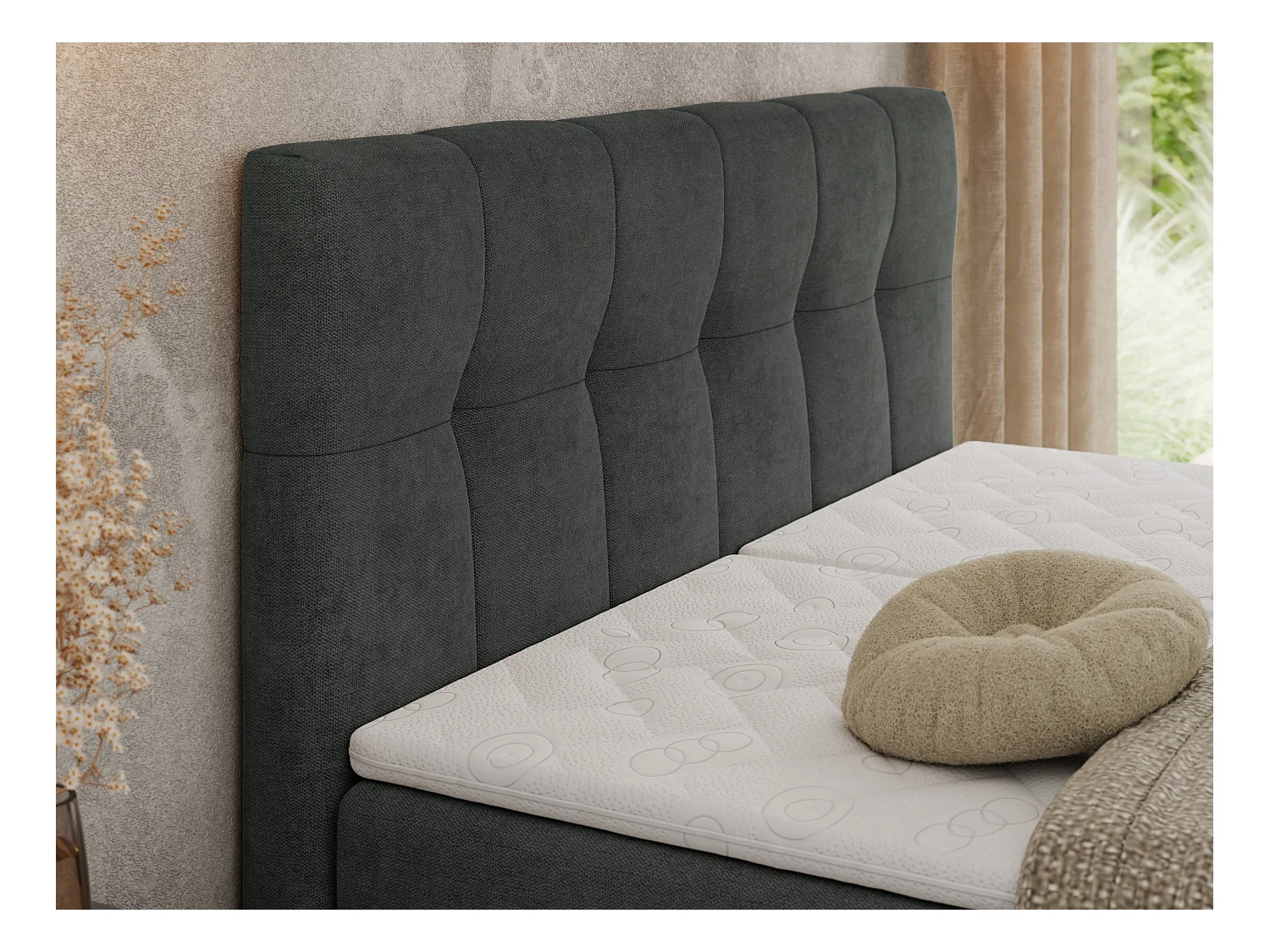 Boxspringbett VITTORIA - mit gestepptem Kopfteil, elektrischem Untergestell, Multipocket-Matratze - 160x200 cm - H4 - Dunkelgrau Strukture