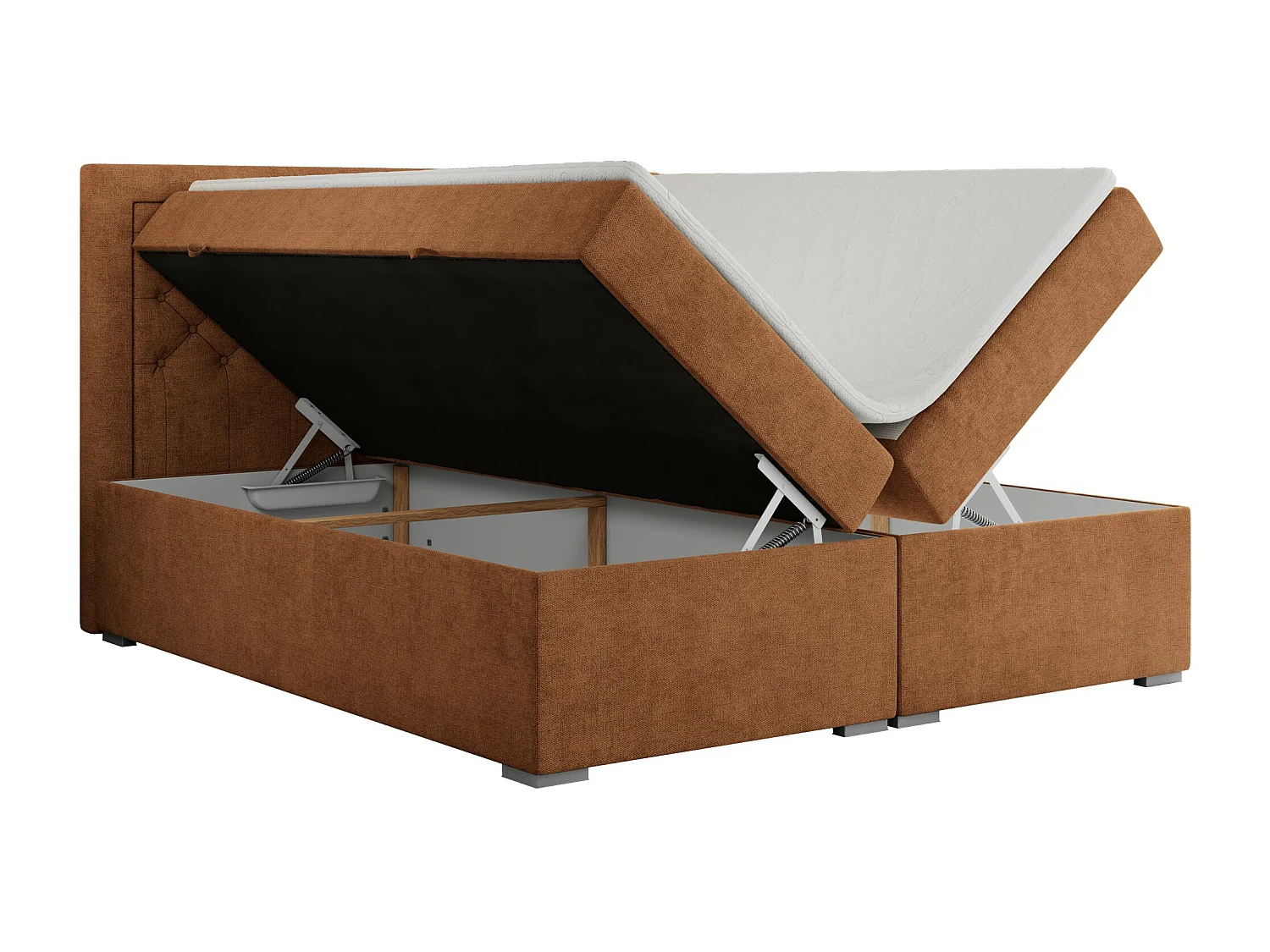 Boxspringbett JASIR - mit gestepptem Kopfteil, Doppelbett für Schlafzimmer, Multipocket-Matratze, Stauraum - 120x200 cm - H4 - Orange Strukture