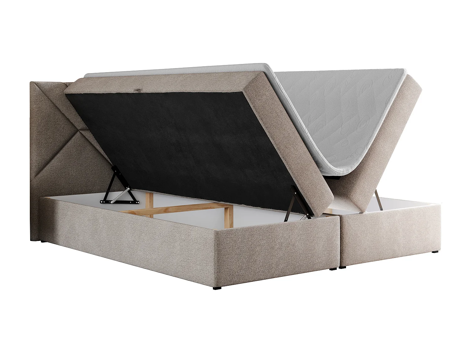 Boxspringbett NEOMI - dekorativem Kopfteil, Polsterbett mit Multipocket-Matratzen, zwei Bettkästen - 200x200 cm - H3 - Hellgrau Strukture