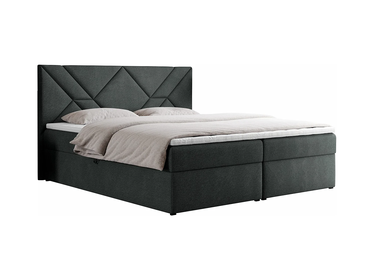 Boxspringbett NEOMI - dekorativem Kopfteil, Polsterbett mit Multipocket-Matratzen, zwei Bettkästen - 160x200 cm - H3 - Hellgrau Strukture