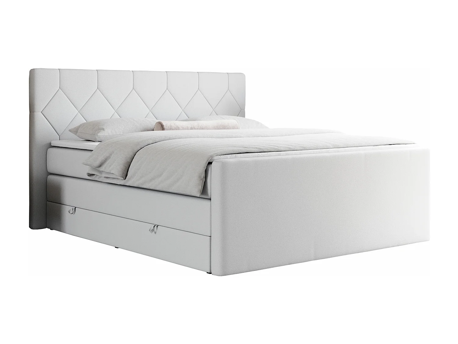 Boxspringbett EIGAR KING - Doppelbett mit genähtem Kopfteil, zwei Multipocket-Matratzen, Polsterbett für Schlafzimmer - 180x200 cm - H4 - Weiß Kunstleder