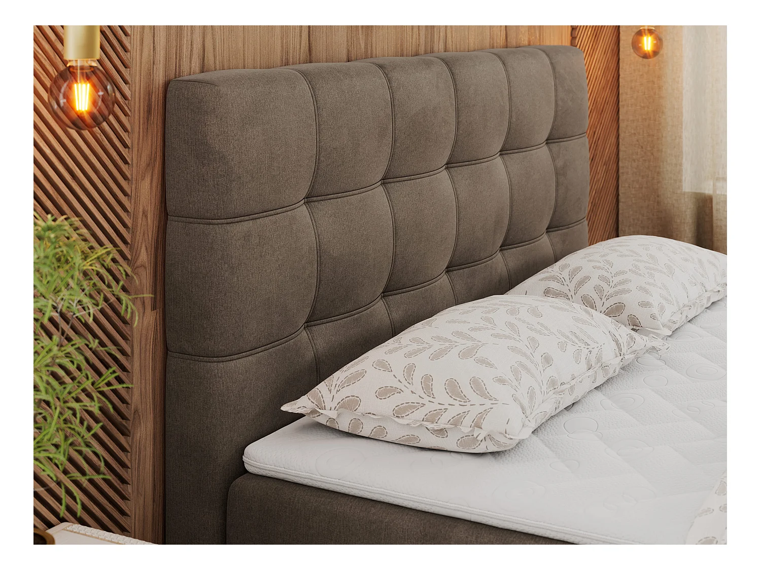 Boxspringbett ERNI - mit gestepptem Kopfteil, Polsterbett, Multipocket-Matratze und Topper, Bettkästen - 180x200 cm - H3 - Braun Velvet