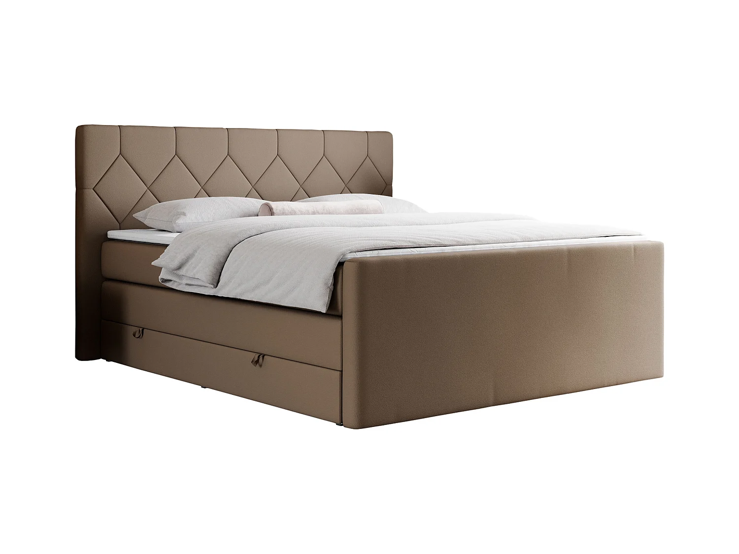 Boxspringbett EIGAR KING - Doppelbett mit genähtem Kopfteil, zwei Multipocket-Matratzen, Polsterbett für Schlafzimmer - 120x200 cm - H4 - Braun Kunstleder