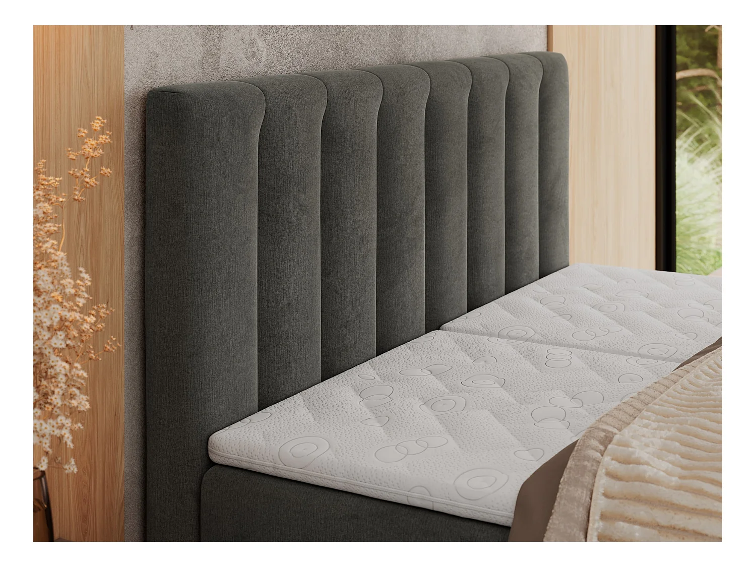 Boxspringbett COMFORTO - Doppelbett, Elektrisch verstellbare, Multipocket-Matratzen und Topper, genähtes Kopfteil - 180x200 cm - H3 - Dunkelgrau Velvet