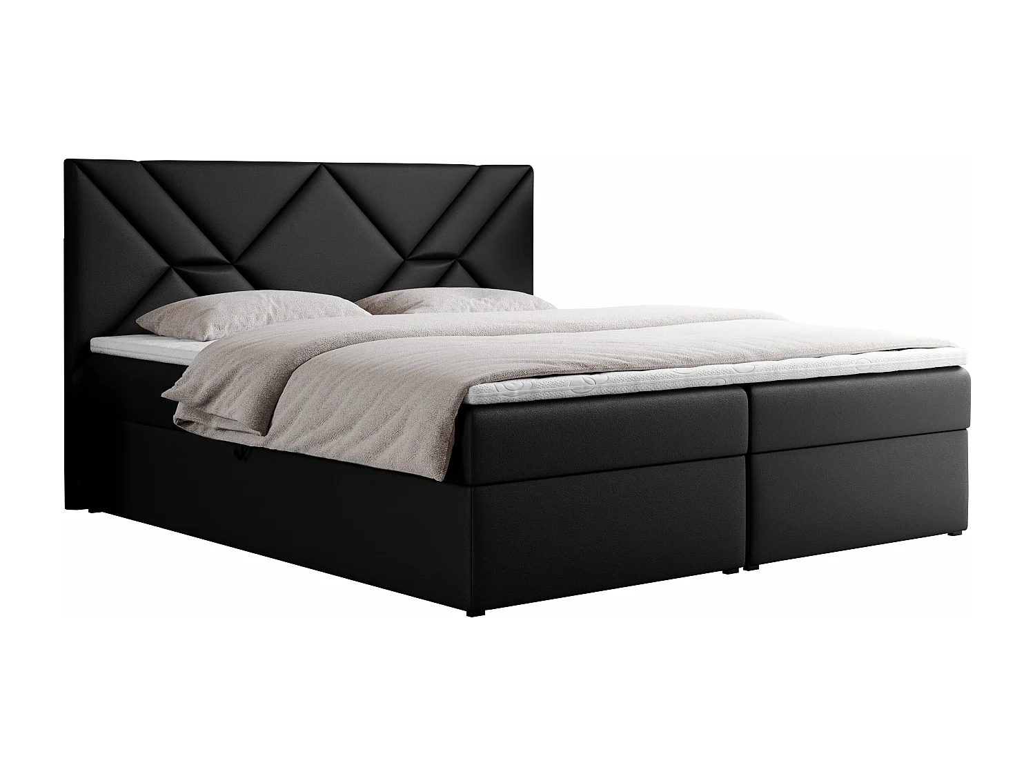 Boxspringbett NEOMI - dekorativem Kopfteil, Polsterbett mit Multipocket-Matratzen, zwei Bettkästen - 200x200 cm - H4 - Hellgrau Strukture