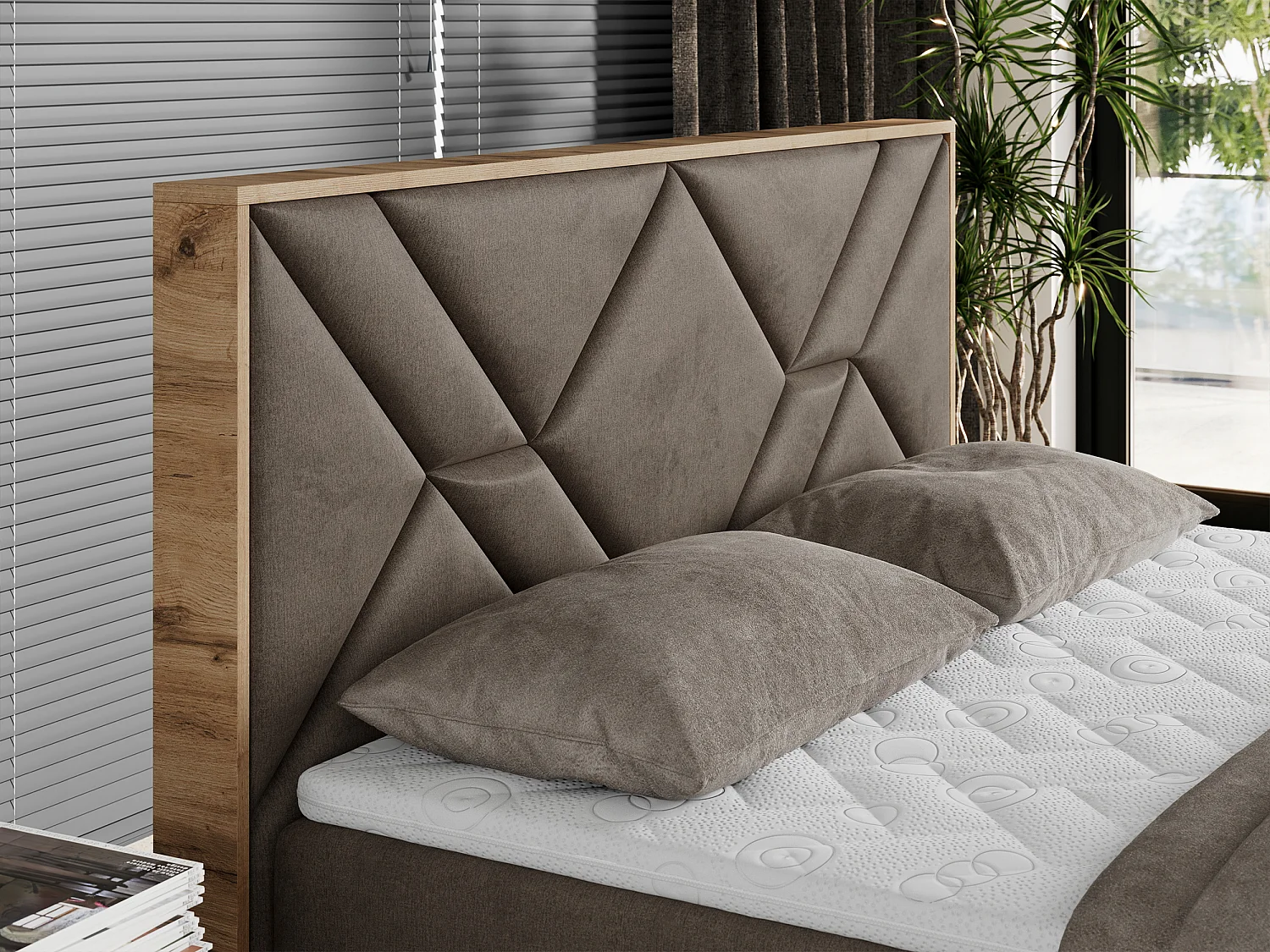 Boxspringbett GUNAR - gepolster kopfteil, Doppelbett mit Multipocket-Matratze, zwei Bettkästen - 160x200 cm - H3 - Braun Velvet